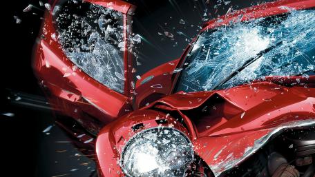 Dramatic Red Car Crash Wallpaper wallpaper