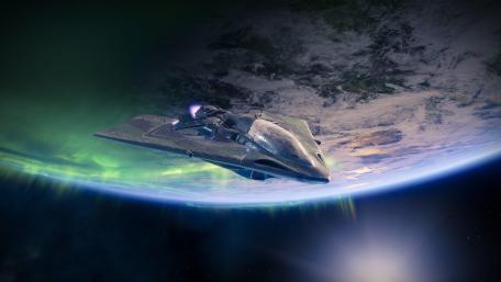 Futuristic Spaceship in Celestial Realm wallpaper
