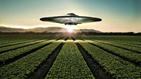Alien Encounter Over Fields wallpaper