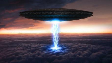 Mystical UFO Descends from Cosmic Skies wallpaper