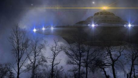 Mysterious Alien Encounter in the Night Sky wallpaper
