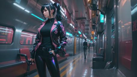 Futuristic Train Ride with a Sci-Fi Guardian wallpaper