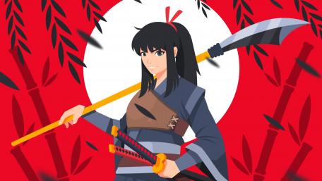 Fierce Samurai Girl in Vibrant Colors wallpaper
