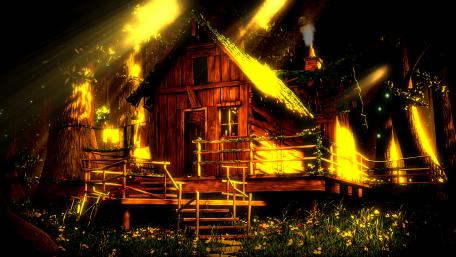 House in forest wallpaper