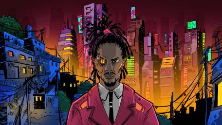 Futuristic Cyborg Dominance Amidst Neon Cityscape wallpaper