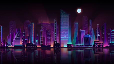 Neon Metropolis Under Moonlight wallpaper