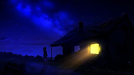 Woman looking towards the Via Lactea wallpaper