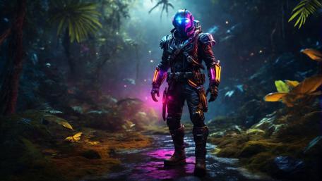Cyborg Conquest in Mystic Jungle wallpaper