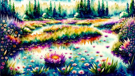 Water meadow wallpaper