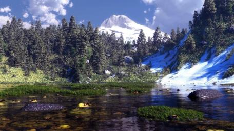 Snow-Capped Serenity by a Tranquil Lake wallpaper