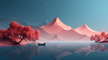 Dreamy Pink Lake Landscape at Dusk wallpaper