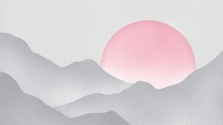 Serene Oriental Landscape with Red Sun Rising wallpaper