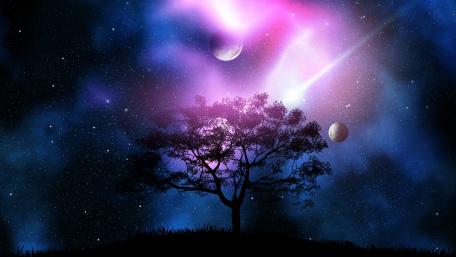 Luminous Moonscape Over Solitary Tree wallpaper