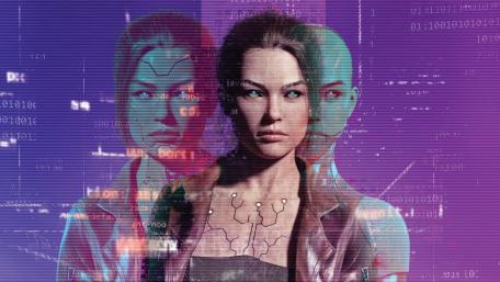 Cyborg Dreams in a Glitch World wallpaper