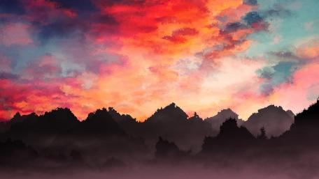 Ethereal Twilight Over Mystical Peaks wallpaper
