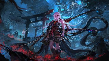 Mystical Samurai Warrior at Dusk wallpaper