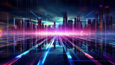 Neon Metropolis Network Skyline wallpaper