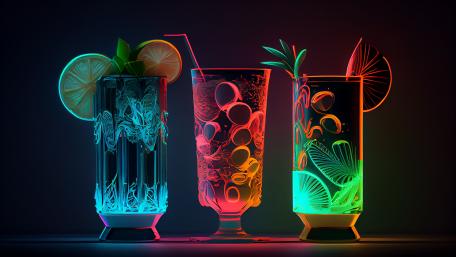 Neon Cocktail Trio Illuminating the Night wallpaper