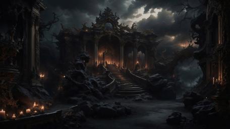 Eerie Twilight Over the Forgotten Castle wallpaper