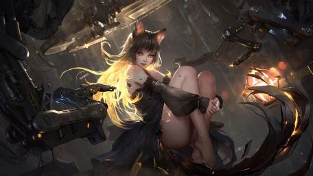 Cybernetic Neko Girl Encounter wallpaper