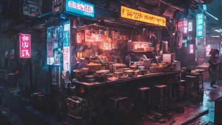 Cyberpunk Ramen Shop wallpaper