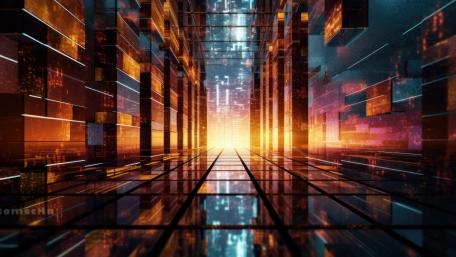 Futuristic 3D Tunnel in Fiery Colors wallpaper