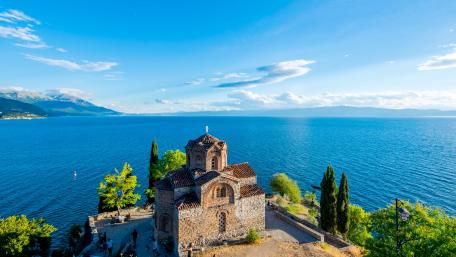 Church of Saint John the Theologian on the shore of Lake Ohrid wallpaper
