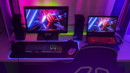 Futuristic Gamer Haven in Neon Glow wallpaper