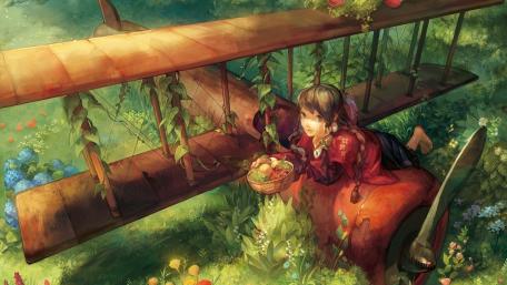 Whimsical Adventure in a Tranquil Garden wallpaper