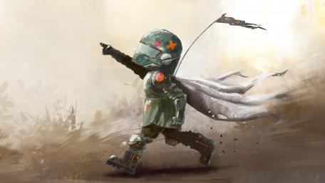 Heroic Soldier in a Retro Helmet Running Wildly wallpaper