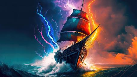 Epic Voyage Through a Stormy Seascape wallpaper