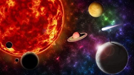 Vibrant Cosmic Dance of Planets in Space Art wallpaper