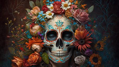 Vibrant Day of the Dead Skull Art wallpaper