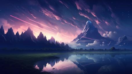 Starry Reflections over Mystic Mountains wallpaper