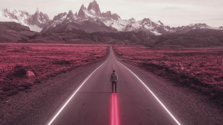 Neon Dreams on a Solitary Road wallpaper