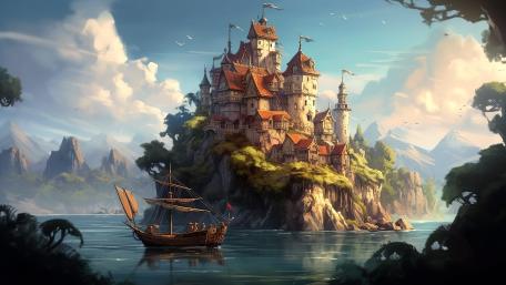 Island castle wallpaper