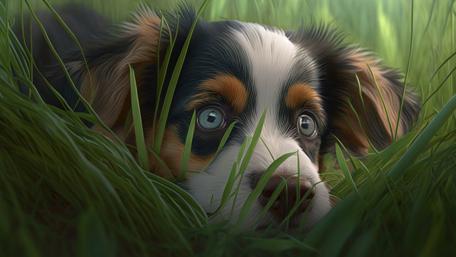 Puppy Playtime in the Grass wallpaper
