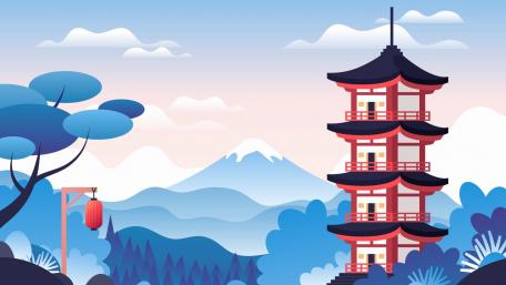 Tranquil Japanese Pagoda in a Dreamy Landscape wallpaper
