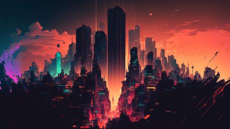 Neon Dusk in the Futuristic Metropolis wallpaper