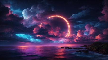 Neon Eclipse Over Mystic Seas wallpaper