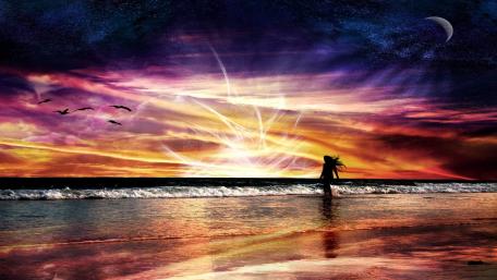 Ethereal Beach Afterglow Silhouette Art wallpaper