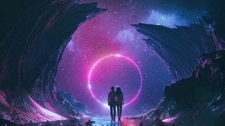 Starlit Haven: Love in Neon Dreamscape wallpaper