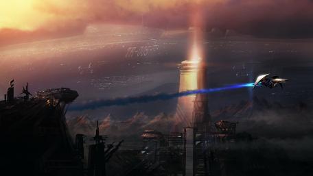 Futuristic Skies Above Dystopian Landscapes wallpaper