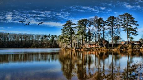Tranquil Cottage by the Serene Lake wallpaper