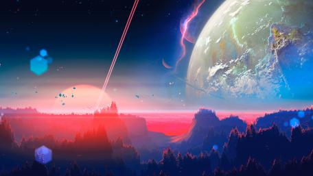 Galactic Dawn in Forest Realm wallpaper