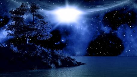 Midnight Moonlit Fantasy Landscape wallpaper