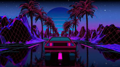 Retro Neon Dreamscape Chilling Adventure wallpaper