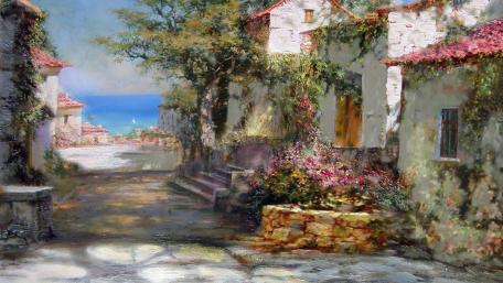 Village by the sea at summer wallpaper