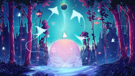 Mystical Dreamscape Under a Cosmic Sky wallpaper