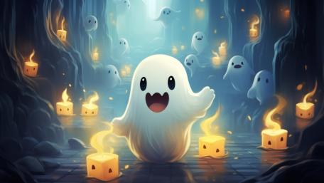 Ghostly Gathering in Eerie Forest wallpaper